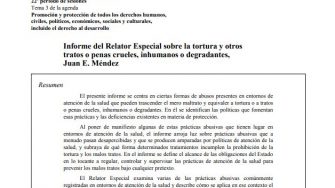 Informe del relator especial Juan E Mendez sobre la tortura - ONU